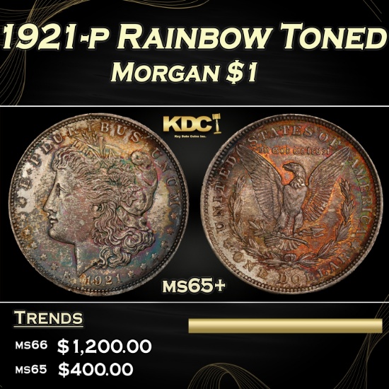 1921-p Morgan Dollar Rainbow Toned $1 ms65+ SEGS