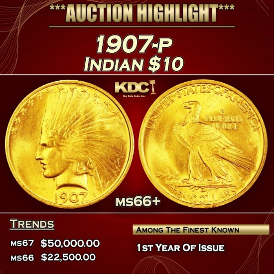 1907-p Gold Indian Eagle $10 ms66+ SEGS