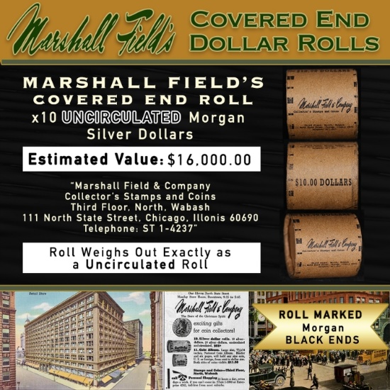 DD- MARSHALL FIELDS 10 Coin UNC Morgan $1 Roll Rare BLACK Lvl