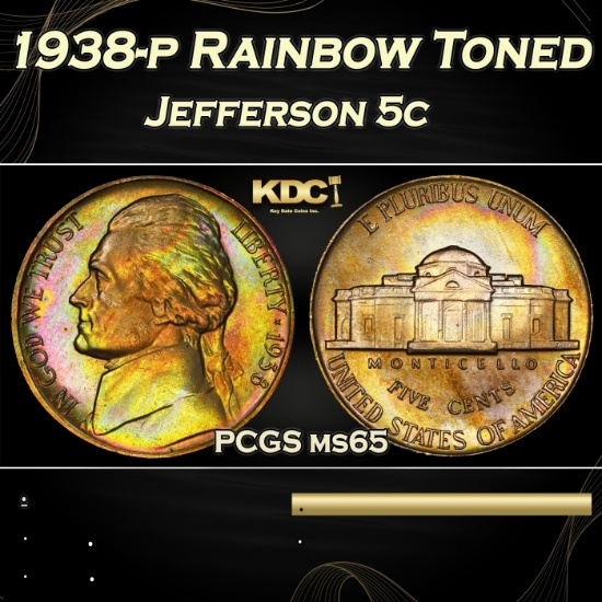 PCGS 1938-p Jefferson Nickel Rainbow Toned 5c PCGS ms65 PCGS