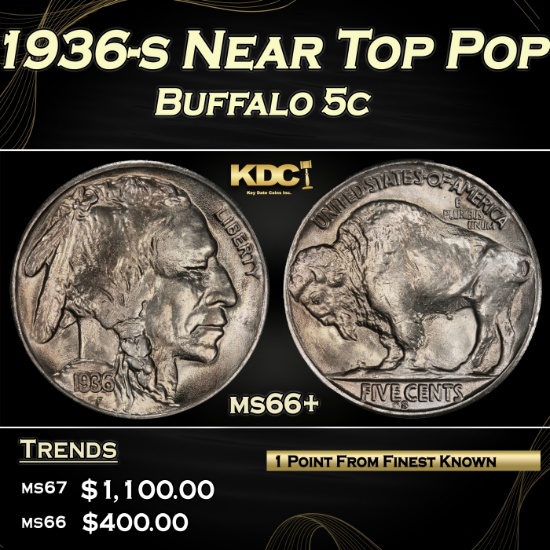 1936-s Buffalo Nickel Near Top Pop 5c ms66+ SEGS