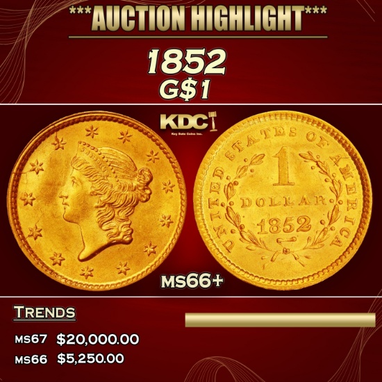 1852 Gold Dollar $1 ms66+ SEGS