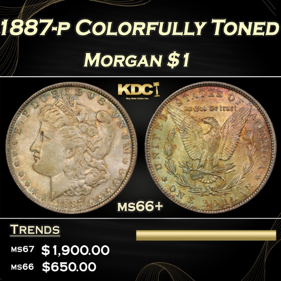 1887-p Morgan Dollar Colorfully Toned $1 ms66+ SEGS