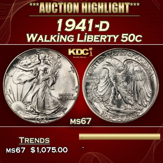 1941-d Walking Liberty Half Dollar 50c ms67 SEGS