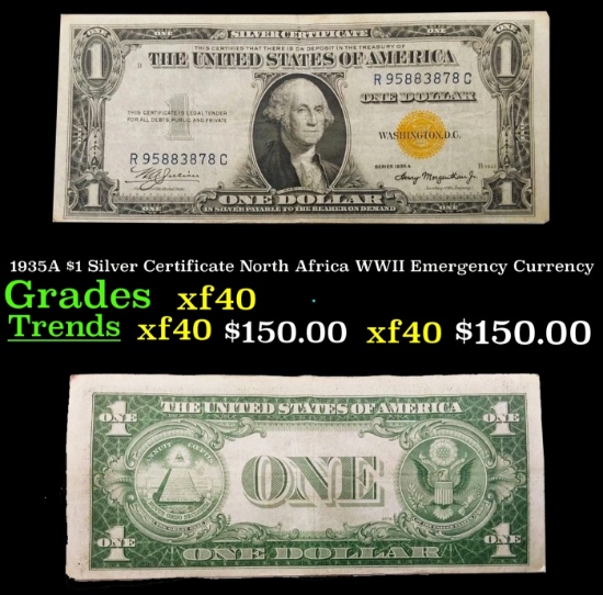 1935A $1 Silver Certificate North Africa WWII Emergency Currency Grades xf