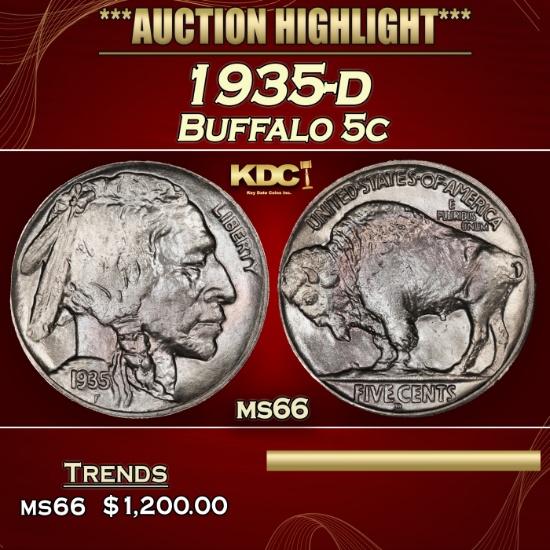 1935-d Buffalo Nickel 5c ms66 SEGS