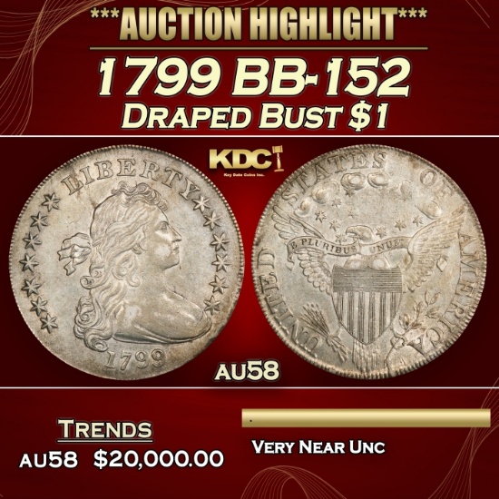 1799 Draped Bust Dollar BB-152 $1 au58 SEGS