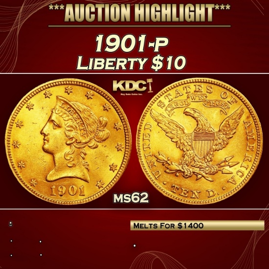 PCGS 1901-p Gold Liberty Eagle $10 ms62 PCGS