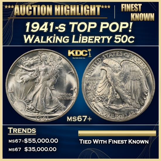 1941-s Walking Liberty Half Dollar TOP POP! 50c ms67+ SEGS