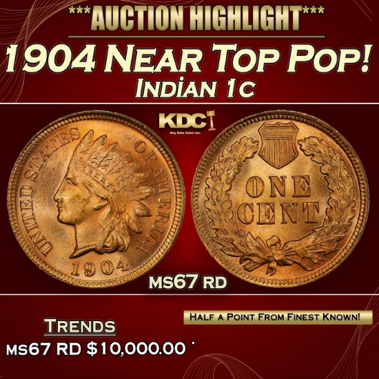 1904 Indian Cent Near Top Pop! 1c ms67 rd SEGS