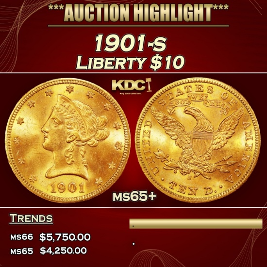 1901-s Gold Liberty Eagle $10 ms65+ SEGS