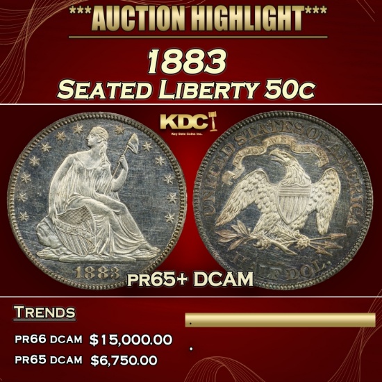 1883 Proof Seated Half Dollar 50c pr65+ DCAM SEGS