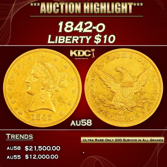 1842-o Gold Liberty Eagle $10 au58 SEGS