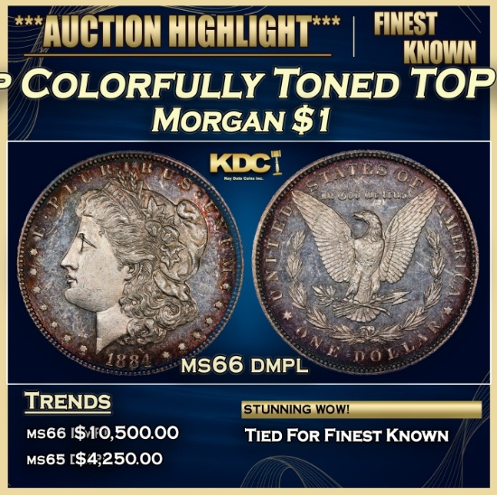 1884-p Morgan Dollar Colorfully Toned TOP POP! $1 ms66 dmpl SEGS