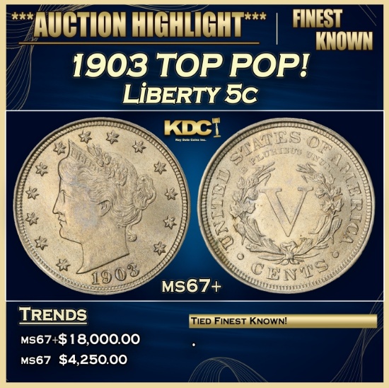 1903 Liberty Nickel TOP POP! 5c ms67+ SEGS