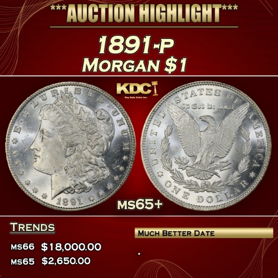 1891-p Morgan Dollar $1 ms65+ SEGS