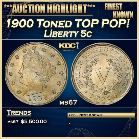 1900 Liberty Nickel Toned TOP POP! 5c ms67 SEGS