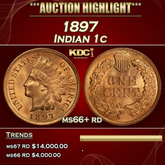 1897 Indian Cent 1c ms66+ rd SEGS