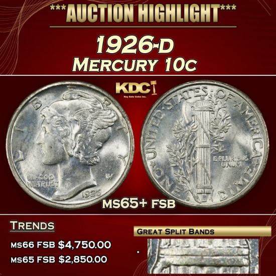 1926-d Mercury Dime 10c ms65+ fsb SEGS