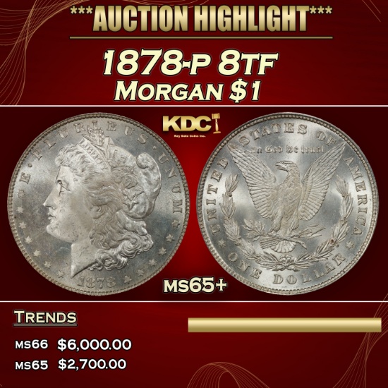 1878-p 8tf Morgan Dollar $1 ms65+ SEGS