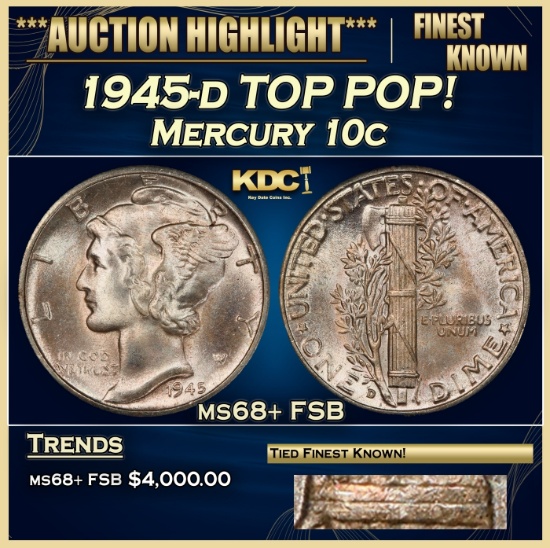 1945-d Mercury Dime TOP POP! 10c ms68+ FSB SEGS