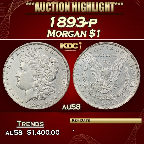 1893-p Morgan Dollar $1 au58 SEGS