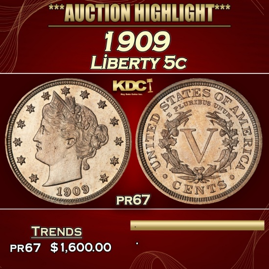 1909 Proof Liberty Nickel 5c pr67 SEGS