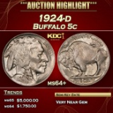 1924-d Buffalo Nickel 5c ms64+ SEGS