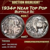 1934-p Buffalo Nickel Near Top Pop 5c ms67 SEGS