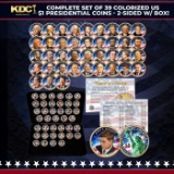 Complete Set of 39 Colorized US $1 Presidential Coins - 2-Sided w/ Box! Other Toy