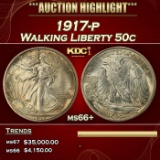 1917-p Walking Liberty Half Dollar Near Top Pop! 50c ms66+ SEGS