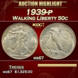 1939-p Walking Liberty Half Dollar 50c ms67 SEGS