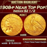 1908-p Gold Indian Quarter Eagle Near Top Pop! $2 1/2 ms66 USCG
