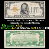 1928 $50 Gold Certificate FR-2404 Signatures Woods/Mellon Grades vf+