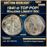 1941-d Walking Liberty Half Dollar TOP POP! 50c ms68 SEGS