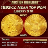 1892-cc Gold Liberty Eagle Near Top Pop! $10 ms63 USCG