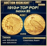 1910-p Gold Indian Half Eagle TOP POP! $5 ms66 USCG