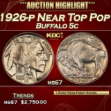1926-p Buffalo Nickel Near Top Pop 5c ms67 SEGS