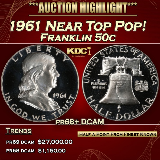 1961 Proof Franklin Half Dollar Near Top Pop! 50c pr68+ DCAM SEGS