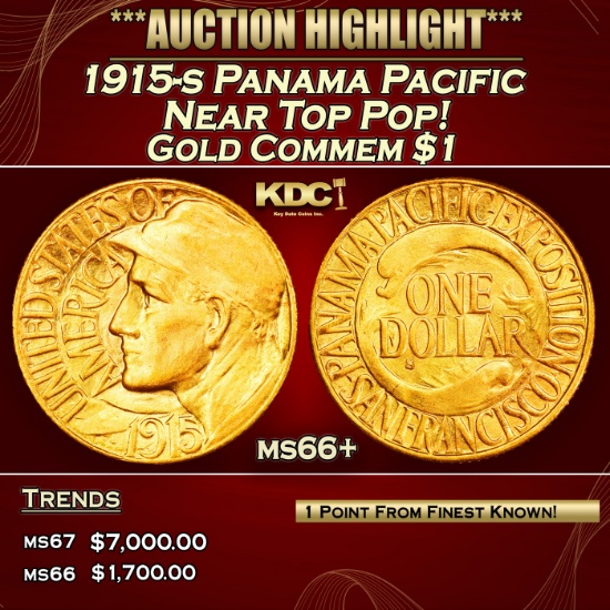 1915-s Panama Pacific Gold Commem Dollar Near Top Pop! 1 ms66+ SEGS