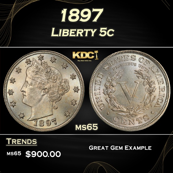 1897 Liberty Nickel 5c Grades ms65