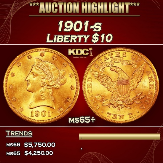 1901-s Gold Liberty Eagle $10 ms65+ SEGS