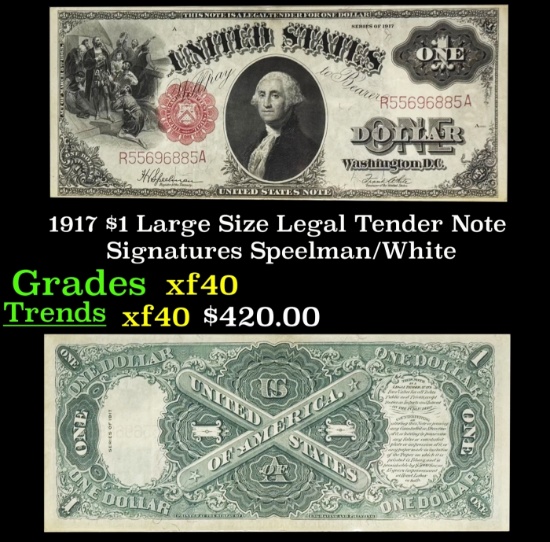 1917 $1 Large Size Legal Tender Note Grades xf Signatures Speelman/White