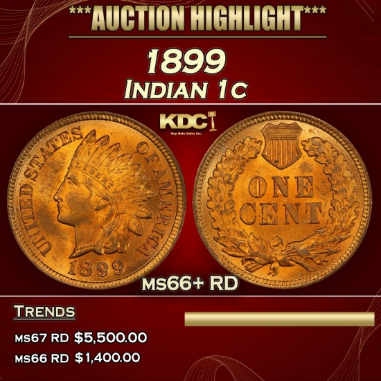 1899 Indian Cent 1c ms66+ RD SEGS