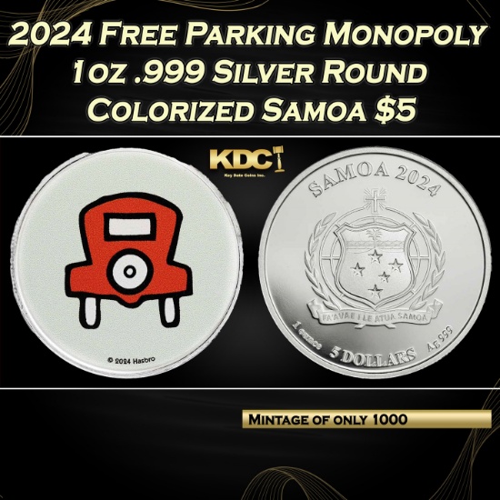 2024 Free Parking Monopoly 1oz .999 Silver Round Colorized Samoa Round