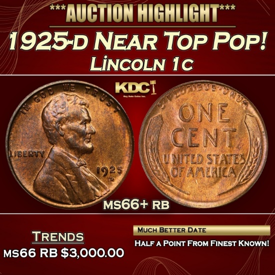 1925-d Lincoln Cent Near Top Pop! 1c ms66+ rb SEGS