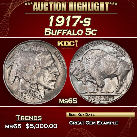 1917-s Buffalo Nickel 5c ms65 SEGS