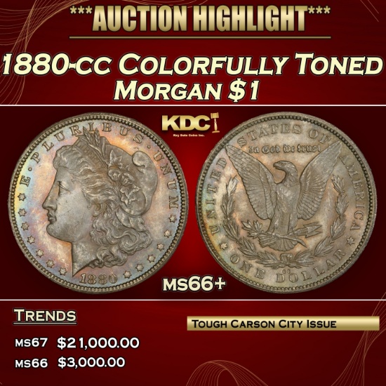 1880-cc Morgan Dollar Colorfully Toned $1 ms66+ SEGS