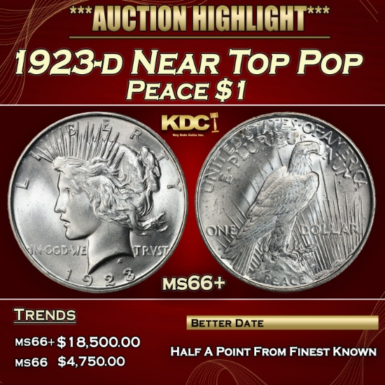 1923-d Peace Dollar Near Top Pop $1 ms66+ SEGS