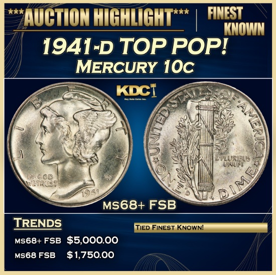 1941-d Mercury Dime TOP POP! 10c ms68+ FSB SEGS